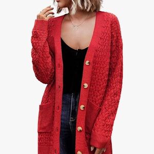 Zeagoo Red Button-Up Cardigan
